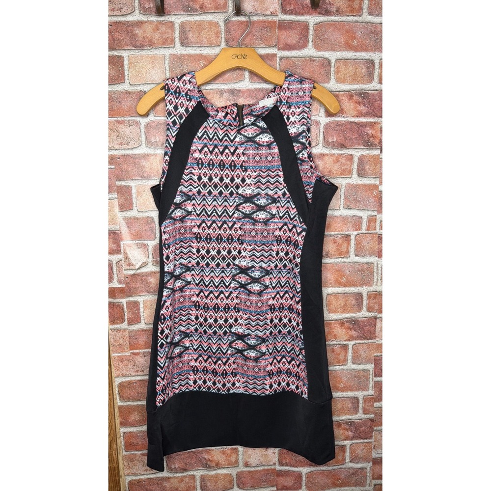GB Girls Large Tribal Geometric Print Sleeveless Bodycon Mini Dress Black Pink